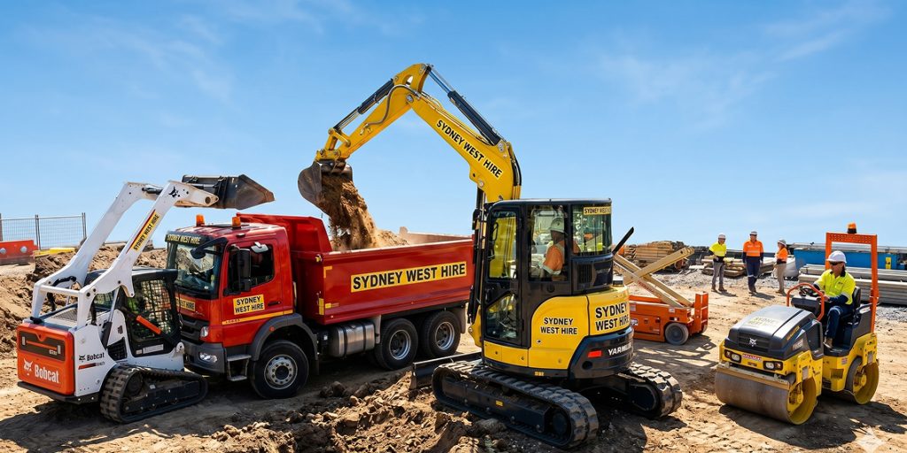 Tracked dumper transporting soil and debris on construction site Western Sydney