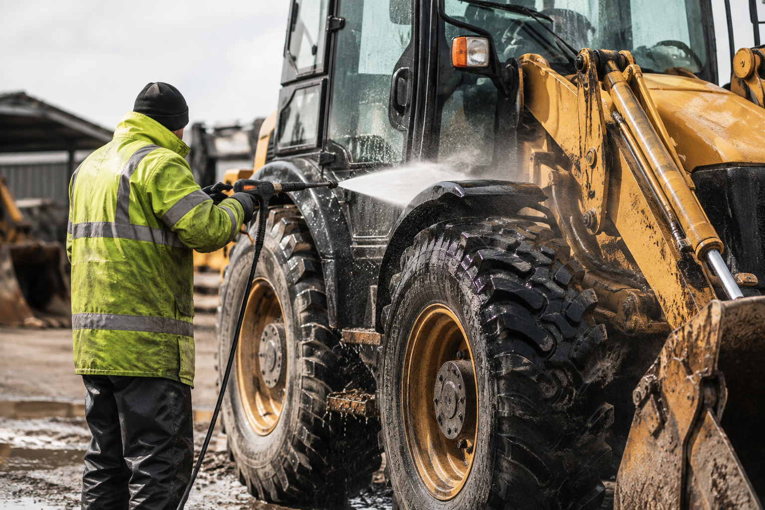 Pressure washing excavators and earthmoving equipment to remove mud and construction site debris in Western Sydney