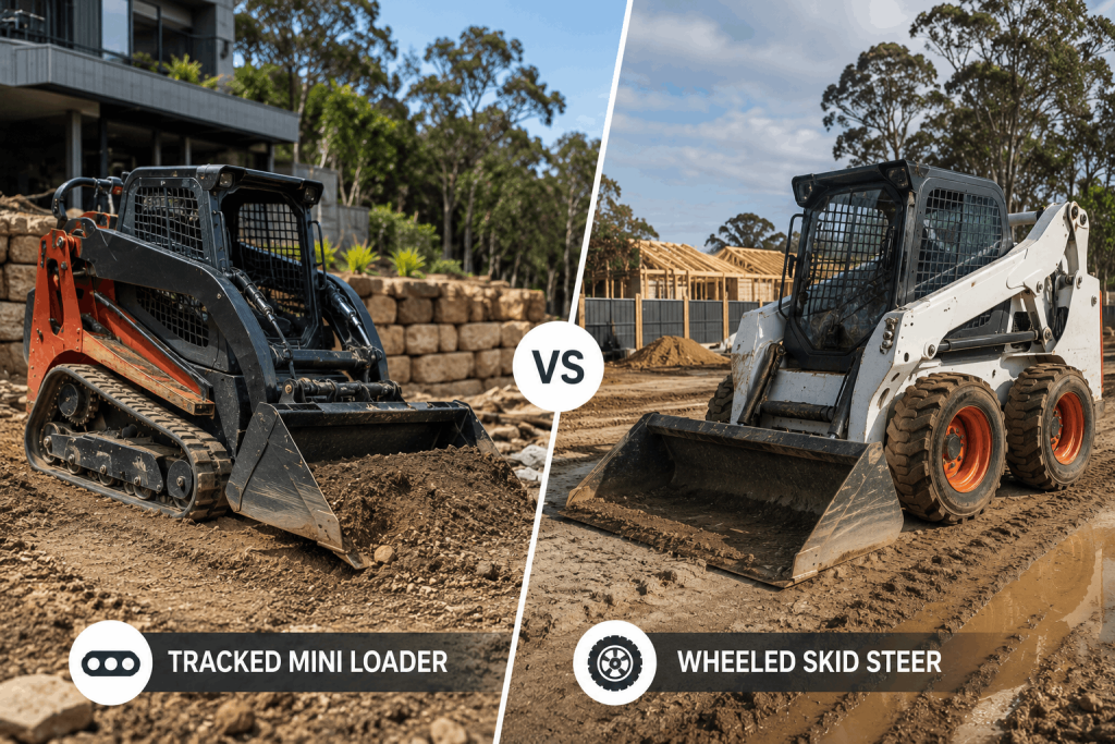 Contractor with Dingo mini loader, tracked loader, site dumper and auger hire equipment in Sydney